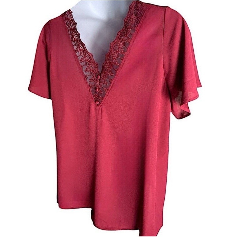 TORRID Georgette Lace Trim V-Neck Blouse NWT Size 1X - Picture 6 of 9